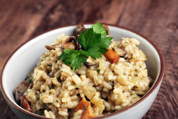 risotto with mushrooms, fresh herbs and parmesan cheese.