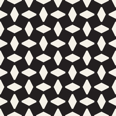 Geometric Ornament With Striped Rhombuses. Vector Seamless Monochrome Pattern