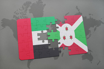 puzzle with the national flag of united arab emirates and burundi on a world map