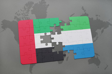 puzzle with the national flag of united arab emirates and sierra leone on a world map