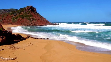 Menorca, Cala Pilar, waves playing with the empty beach