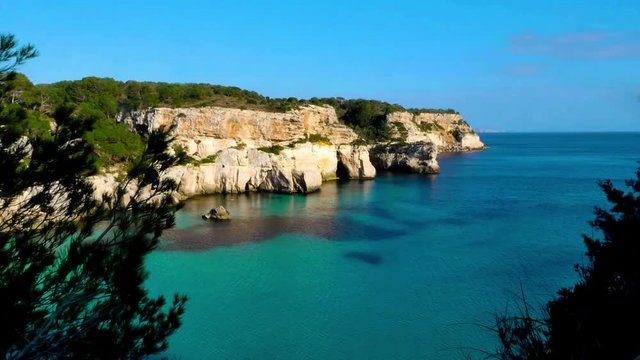 Menorca, Cala Macarella, path along the coast offering fantastic views of the  bay