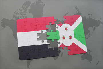 puzzle with the national flag of yemen and burundi on a world map