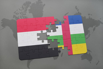 puzzle with the national flag of yemen and central african republic on a world map
