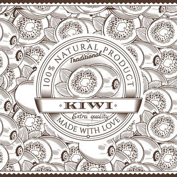Vintage Kiwi Label On Seamless Pattern