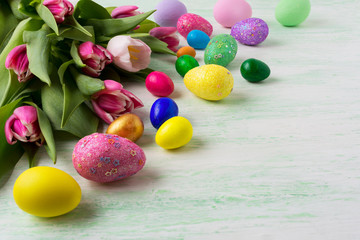 Easter hand painted eggs background