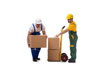 Two workers isolated on the white background