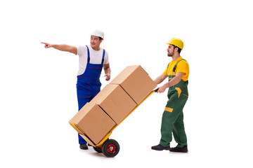 Two workers isolated on the white background