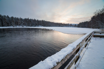 Naklejka premium Partially melted small lake