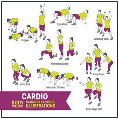 Print Cardio bodyweight training exercise illustrations - 141305285