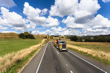 Truck driving in the countryside near Wellington in New Zealand.
