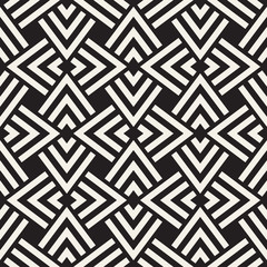 Geometric Ornament With Striped Rhombuses. Vector Seamless Monochrome Pattern