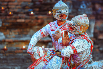 Khon masked dance drama of Thailand, Khon is traditional dance drama art of Thai classical masked,...