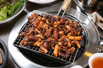 Grilled Small Octopus on a Hot Plate