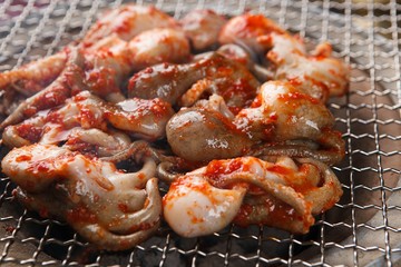 Grilled Small Octopus on a Hot Plate