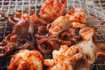 Grilled Small Octopus on a Hot Plate