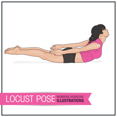 Locust yoga pose female exercise illustration - 141307254