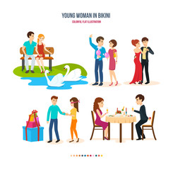 Fototapeta premium Young loving couples spend their time together in different settings.