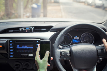 woman hand phone during driving car