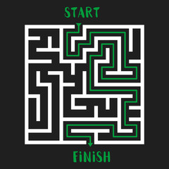 Maze Game with solution. Labyrinth with Entry and Exit. Vector Illustration.