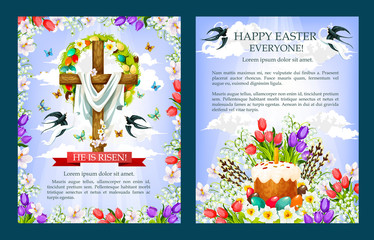 Easter vector crucifix cross, paschal cake poster
