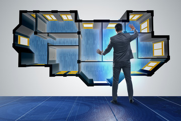 Designer working on 3d futuristic apartment design