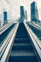 detail shot of escalator in modern buildings or subway station.