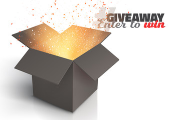 Illustration of Vector Box Isolated on White Background. Giveaway Competition Template. Open Box with Confetti Enter to Win Prize Concept