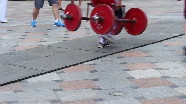 Strongman sport show. Strength athlete