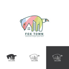 Naklejka premium Fox town negative space logo