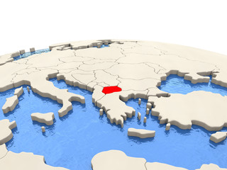 Macedonia on globe with watery seas