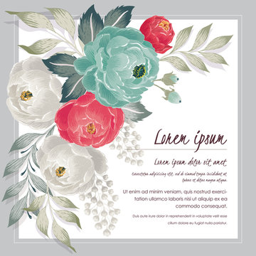  Vector illustration of a beautiful floral bouquet with frame in spring for Wedding, anniversary, birthday and party. Design for banner, poster, card, invitation and scrapbook 	