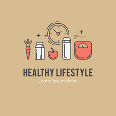 Healthy fitness lifestyle lineart concept