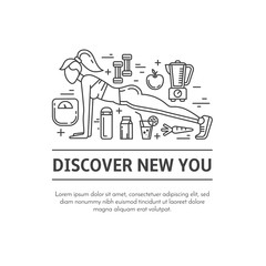 Healthy fitness lifestyle lineart concept