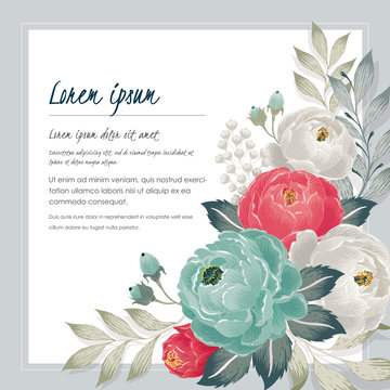  Vector illustration of a beautiful floral bouquet with frame in spring for Wedding, anniversary, birthday and party. Design for banner, poster, card, invitation and scrapbook 	