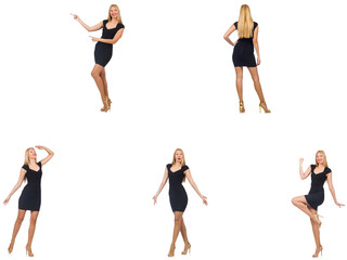 Collage of woman in fashion look isolated on white