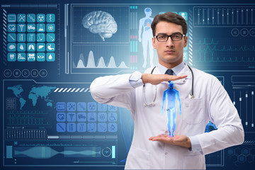 Doctor in futuristic medical concept pressing button