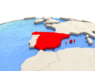 Spain on globe with watery seas