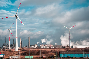 Wind mills on a plant
