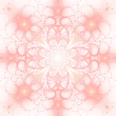 Obraz premium Abstract exotic glowing flower. Psychedelic mandala design in light pink colors. Fantasy fractal art. 3D rendering.