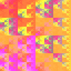 Abstract geometric background. Psychedelic fractal design in bright orange, yellow, pink and green colors. Digital art. 3D rendering.