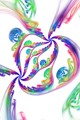 Abstract rainbow shapes on white background. Fantasy fractal design. Psychedelic digital art. 3D rendering.