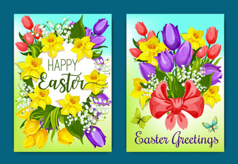 Easter flowers greeting card with floral wreath