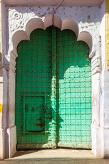 A green gate in Jodhpur
