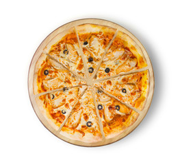 BBQ chicken pizza with olives. This picture is perfect for you to design your restaurant menus. Visit my page. You will be able to find an image for every pizza sold in your cafe or restaurant. 
