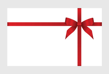 Gift Card With Red Ribbon And A Bow on white background.  Gift Voucher Template.  Vector image.
