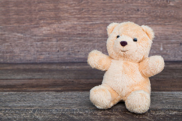 Teddy Bear toy alone on wood