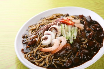 jajangmyeon, black-bean-sauce noodles a tray