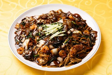 jajangmyeon, black-bean-sauce noodles a tray