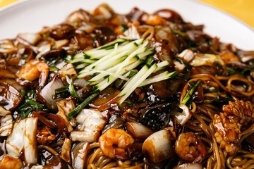 jajangmyeon, black-bean-sauce noodles a tray